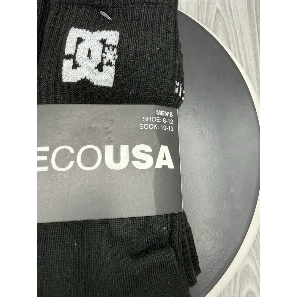 DC SHOES 8 Pack Mens Black Crew Socks Athletic Cushioned Shoe Sizes 8-12 Skater